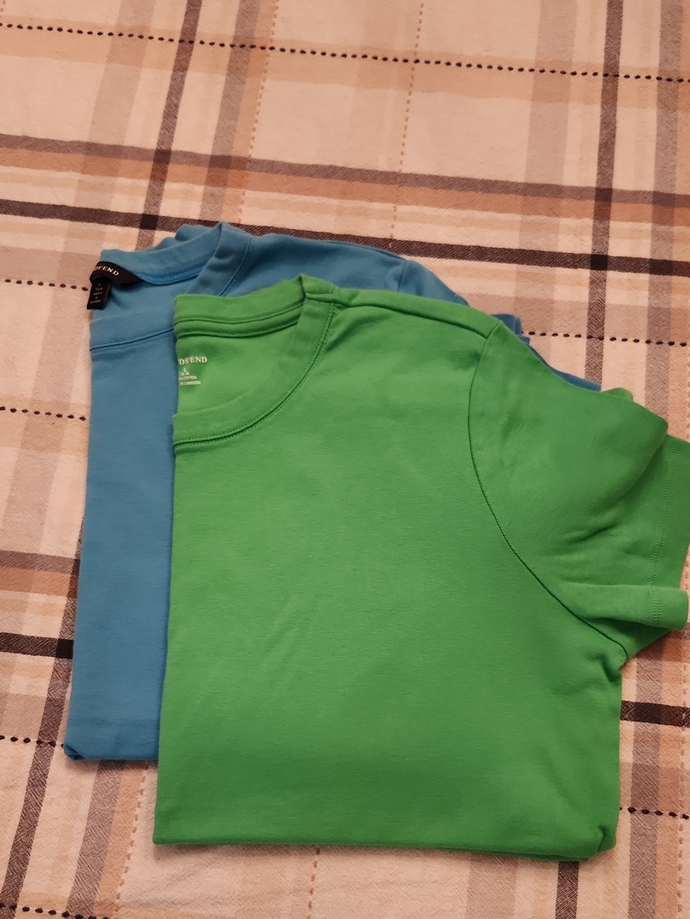 Womens Lands End Crewneck T-Shirt - Bright Green & Blue 2-Pack Large